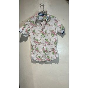 Paperdenim&cloth Mens XL White Seersucker Tropical Leaf Button Down Shirt